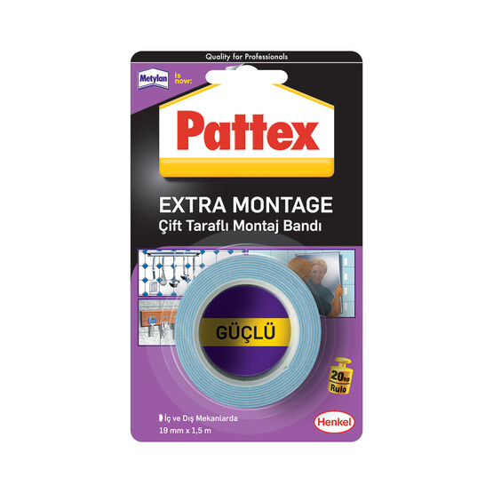 Pattex Extra Montage 20 kg-Çift Taraftlı Montaj Bandı /19 mm x 1,5 m 