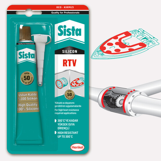 Sista RTV Silikon Kırmızı Sıvı Conta  (300⁰C) 50 gr 