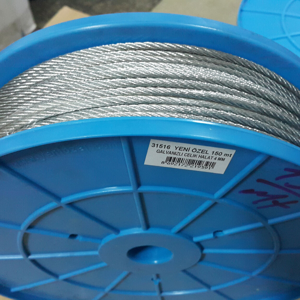    Yeni Özel Galvanizli Çelik Halat 4 mm  