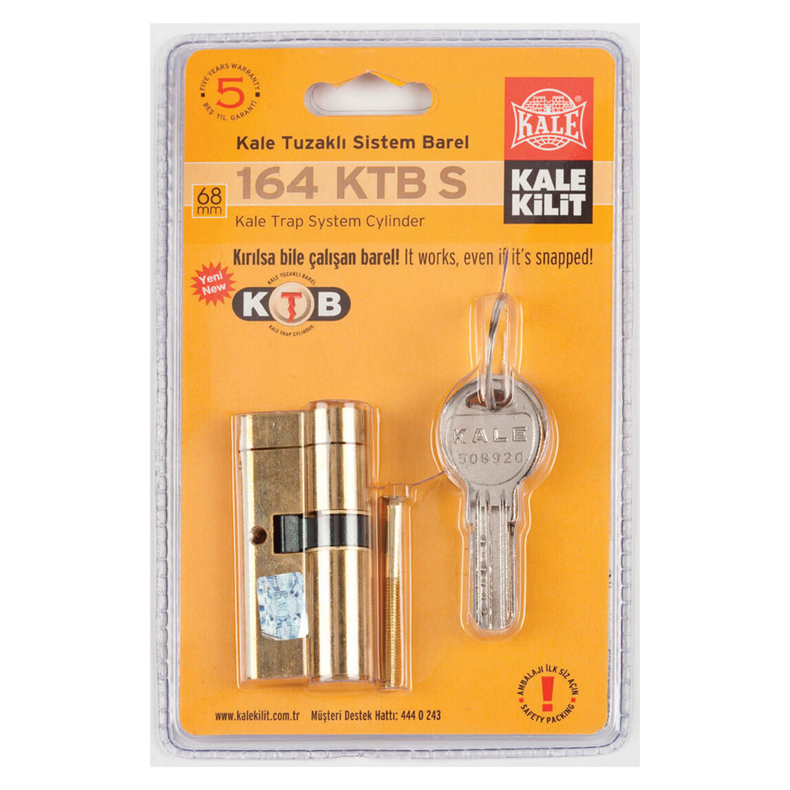    Kale Kilit Kale Tuzaklı Sistem Çelik Pimli Mandal Topuzlu Barel Sarı 68 mm  