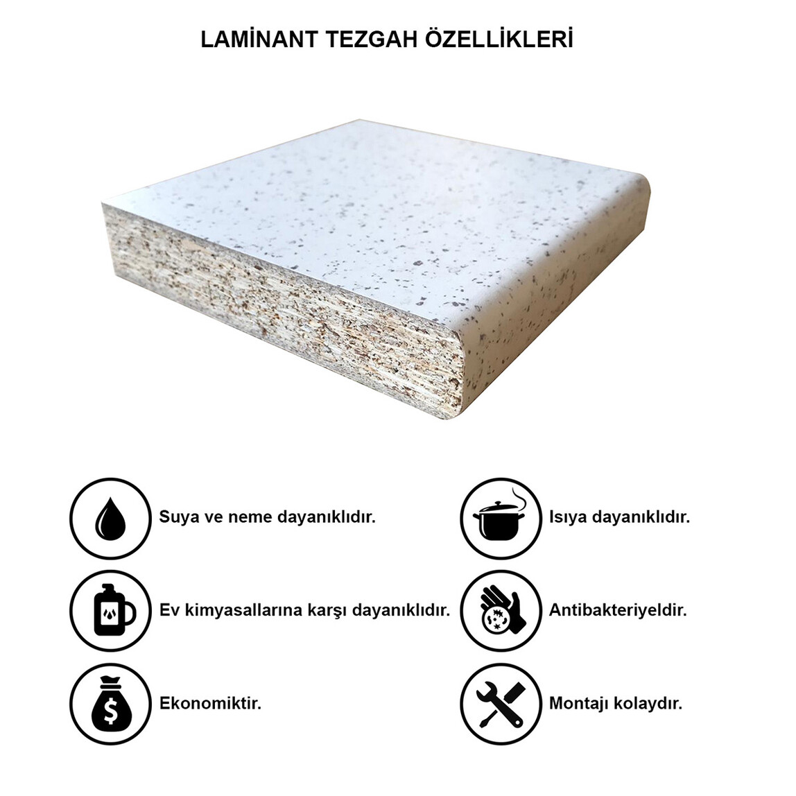    Fly Beyaz Gri Benekli Laminant 270cm Mutfak Tezgahı  