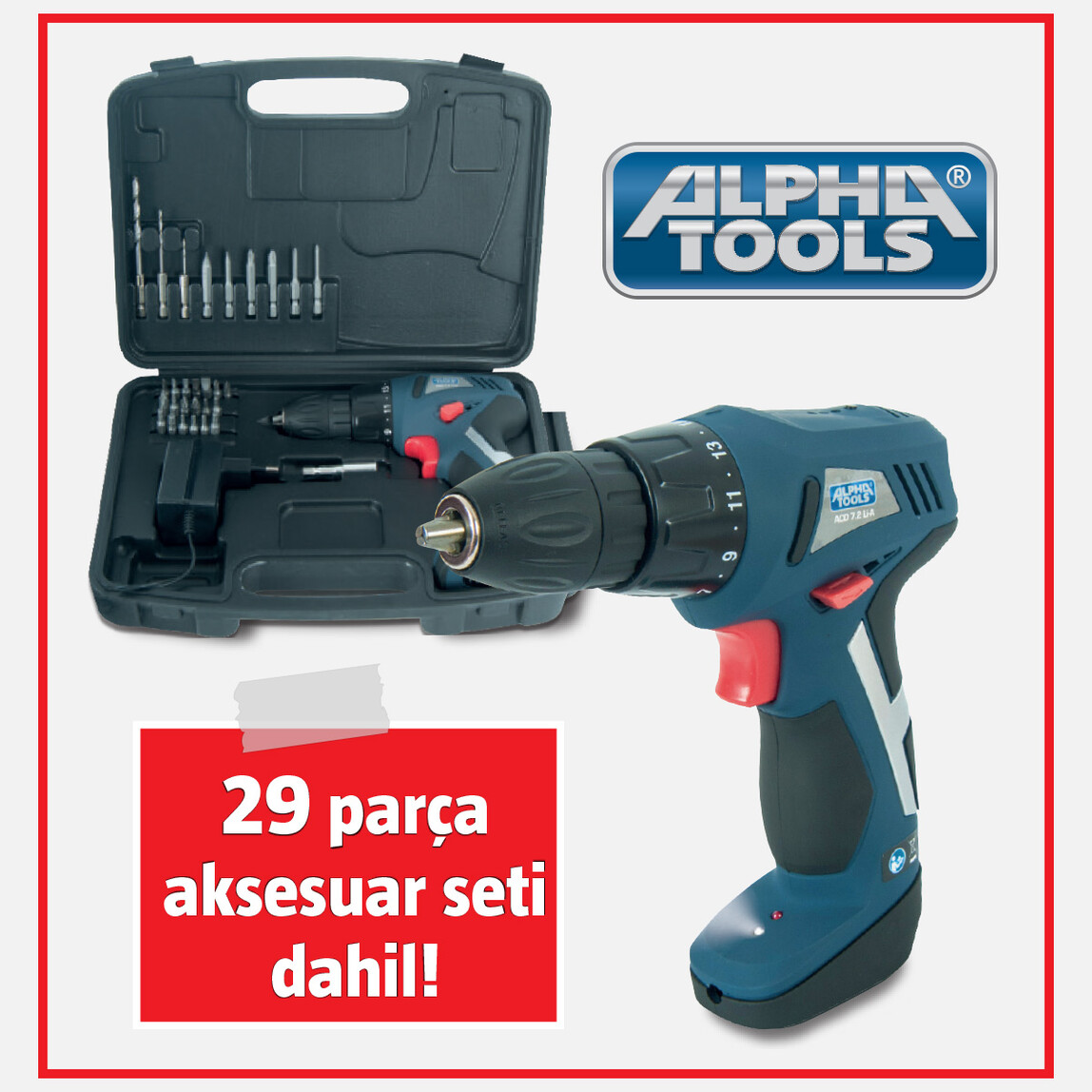    Alpha Tools Acd 7.2V 1.3 Ah Li-ion Şarjlı Vidalama 