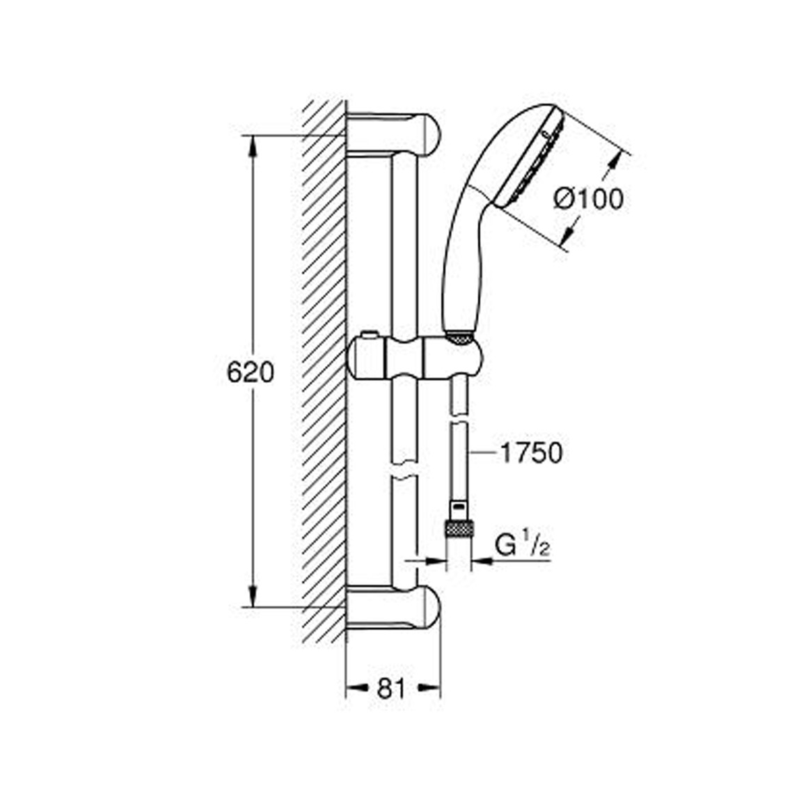 Vitalio Go 100 Shower Rail Set 1 Spray 600 mm_1