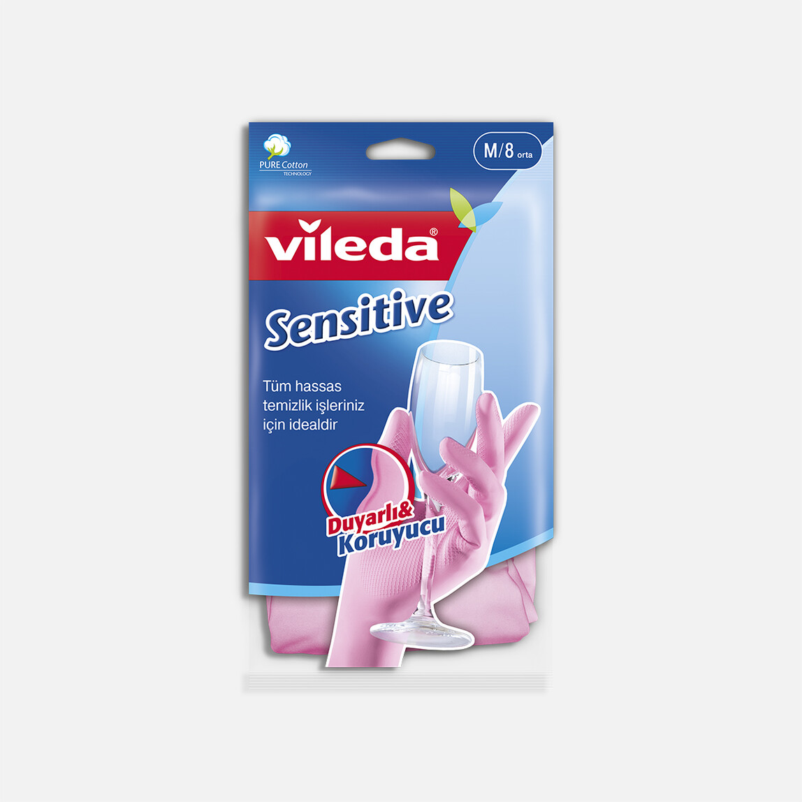    Vileda Candy Pink Sensitive Pamuklu Tek Medium Temizlik Eldiveni Pembe 