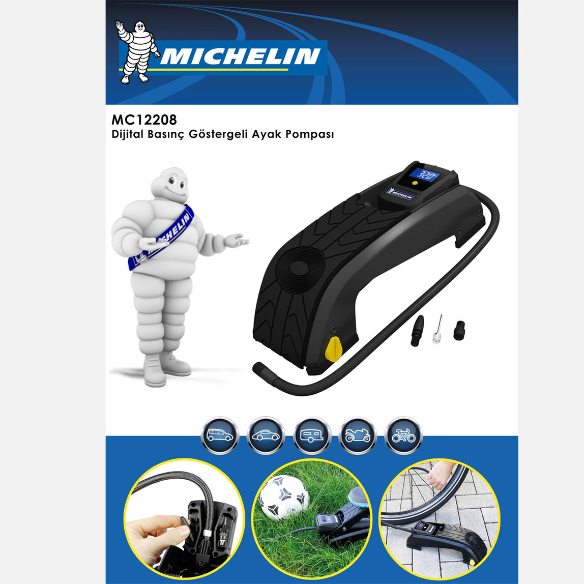    Michelin MC12208 Dijital Basınç Göstergeli Ayak Pompası 