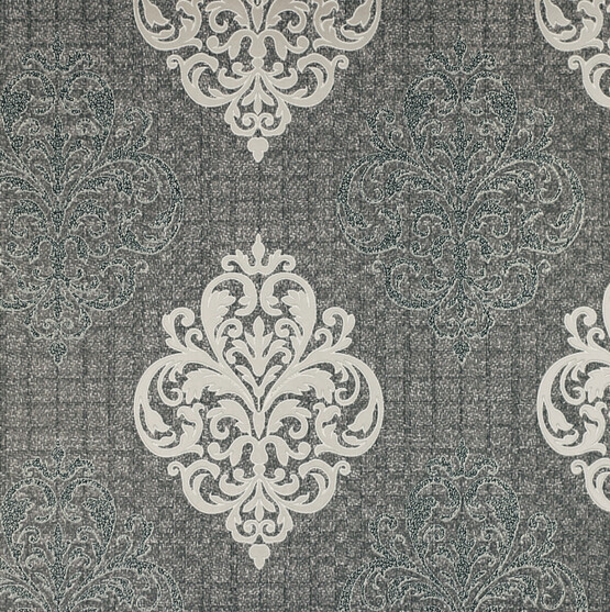 Golden 52 cm x 10 m Kareli Damask Desenli Duvar Kağıdı Siyah