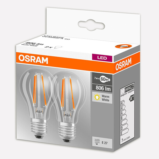 Osram 60 W Sarı Klasik E27 Duy 2'li Led Ampul  