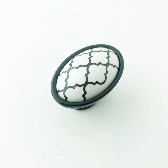 Es-Al Balat Siyah Metalli Beyaz Düğme Kulp D49 