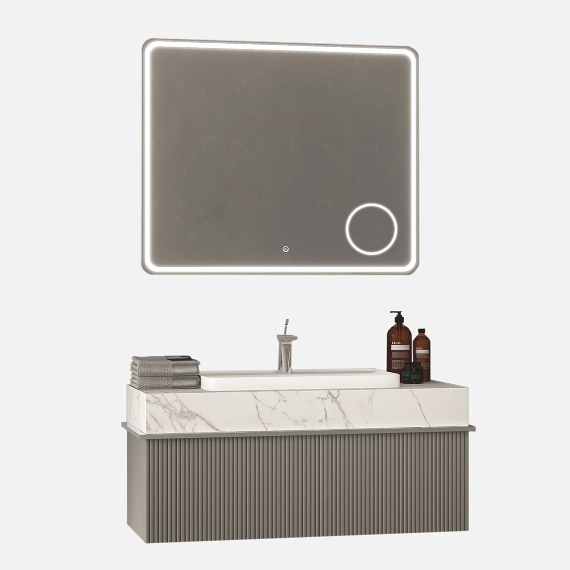    Gold Banyo Agata Aynalı 100 cm Takım Banyo Dolabı Beyaz 