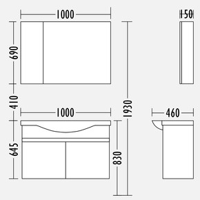 Gold Banyo Silvia Aynalı 100 cm Takım Banyo Dolabı_1