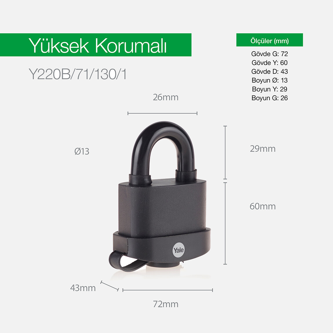   Yale 71mm PVC Kaplamalı Marine Asma Kilit - Blister  