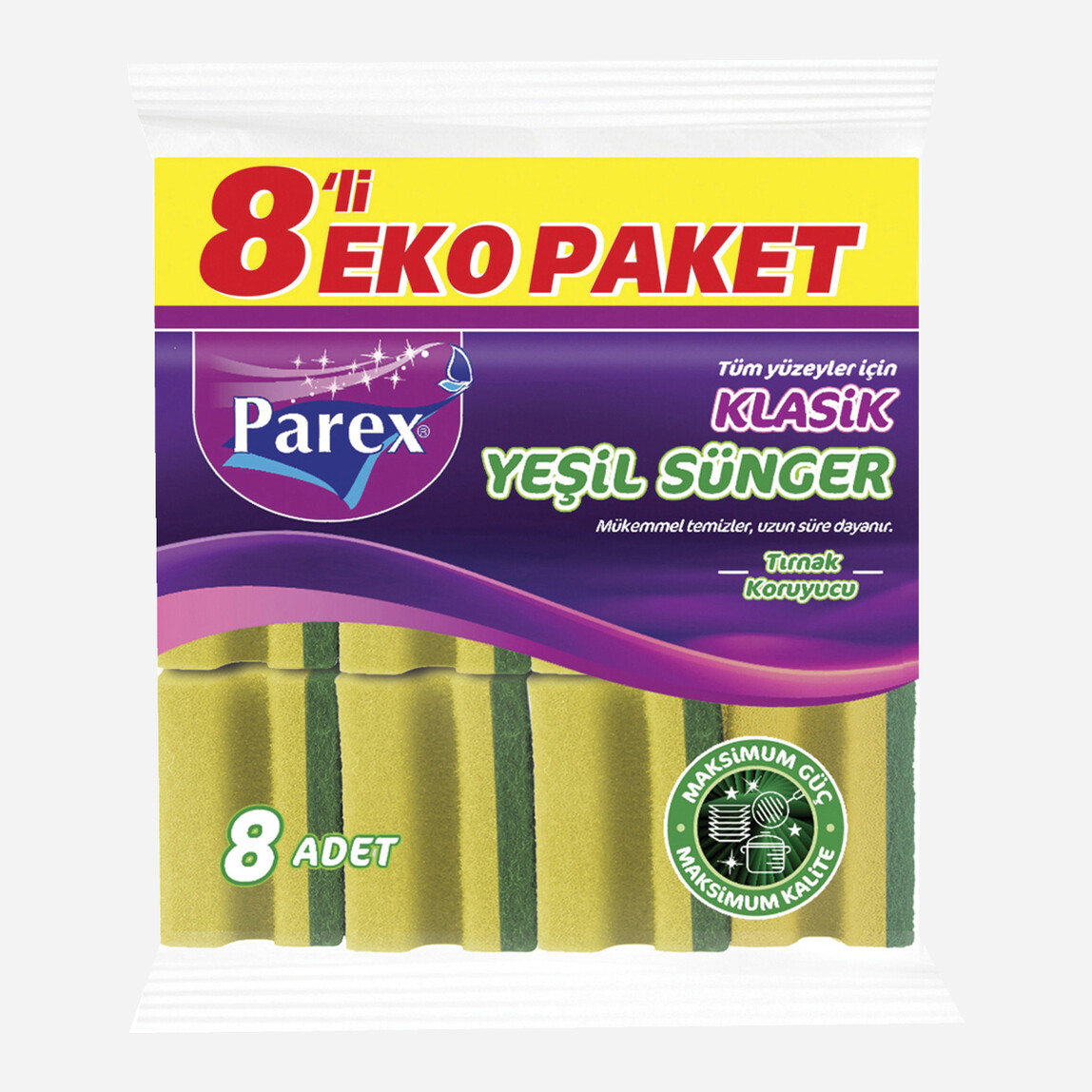    Parex Klasik Yeşil Oluklu Sünger 8'li Eko Paket  