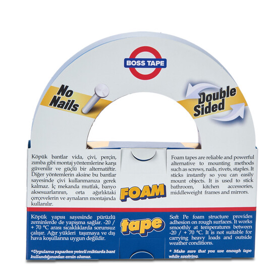 Boss Tape Solvent Akrilik Köpük Montaj Bandı-Mavi 