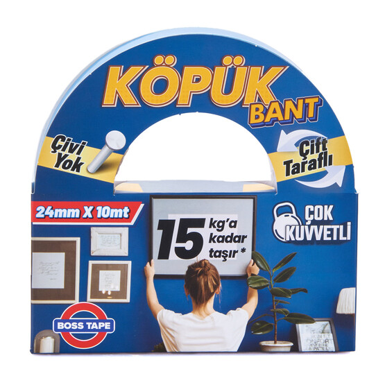 Boss Tape Solvent Akrilik Köpük Montaj Bandı-Mavi 