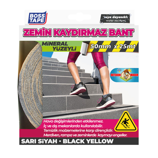 Boss Tape Sarı-Siyah  Zemin Kaydırmazlık Bandı 