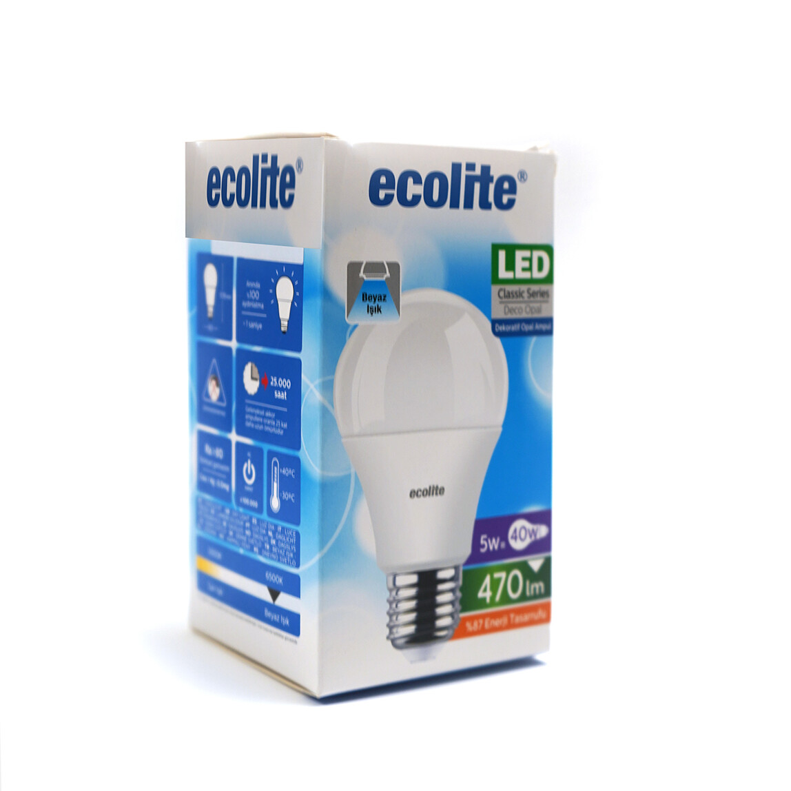    Ecolite Led A60 5 W Beyaz Klasik E27 Duy Led Ampul   