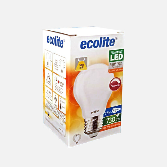 Ecolite Soft Filament Dimmer A60 7.5 W Sarı Klasik E27 Duy Led Ampul  