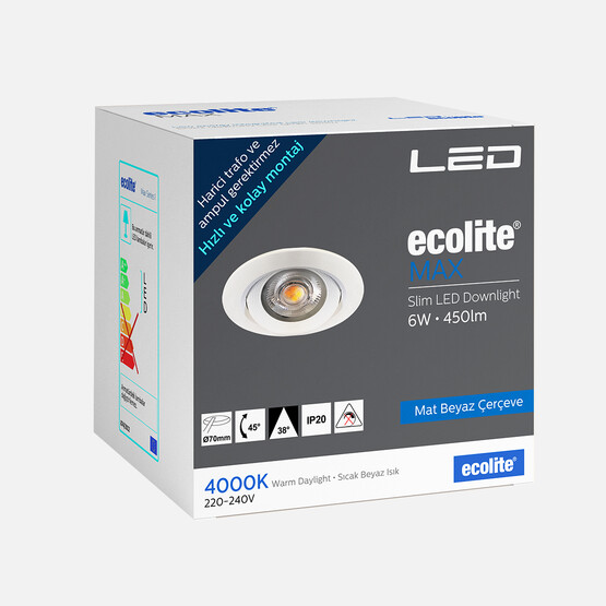 Ecolite 6.5 W Ledli Yuvarlak Gömme Spot 1 Adet Beyaz
