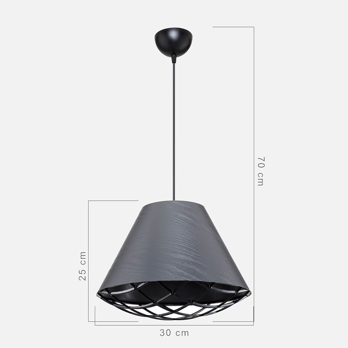   Asz Ayda PVC - Kumaş Kaplama E27 Duy Yuvarlak Tekli Modern Sarkıt Gri   