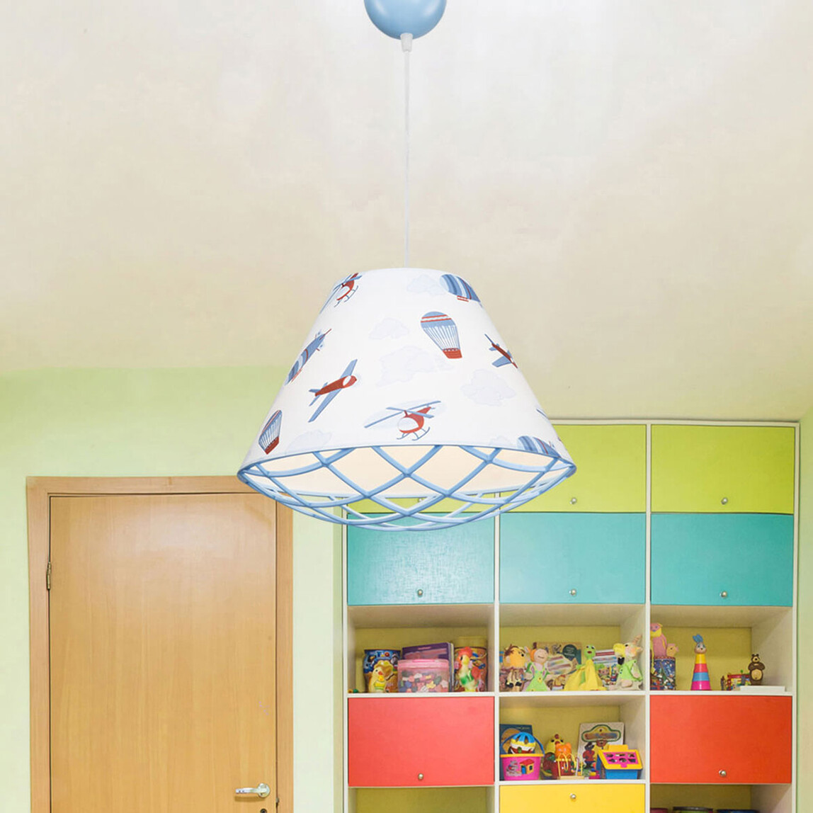    Asz Ayda PVC - Kumaş Kaplama E27 Duy Yuvarlak Tekli Modern Sarkıt Mavi  