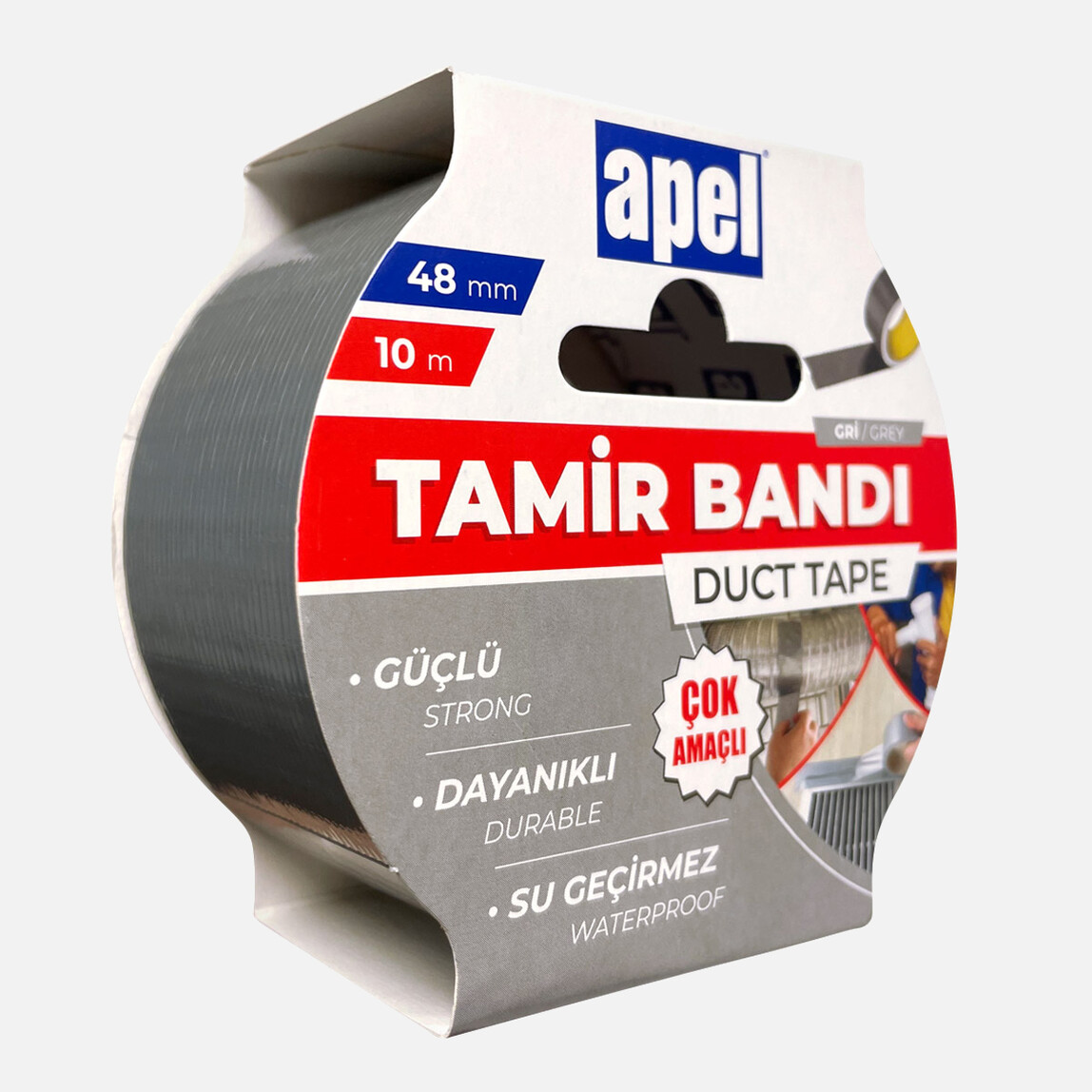    Apel Tamir Bandı (Duct Tape) Askılı Karton 48mm X 10m Gri  