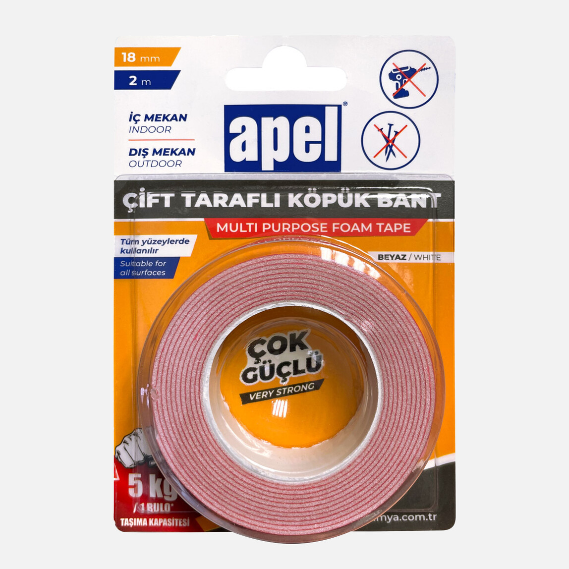    Apel Çift Taraflı Köpük Bant Blister 18mm X 2m Beyaz   