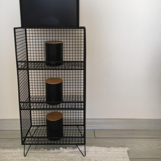 Quick Metal Ferforje Dikdörtgen Ayaklı 3 Raflı Salon Dekoratif Raf Siyah