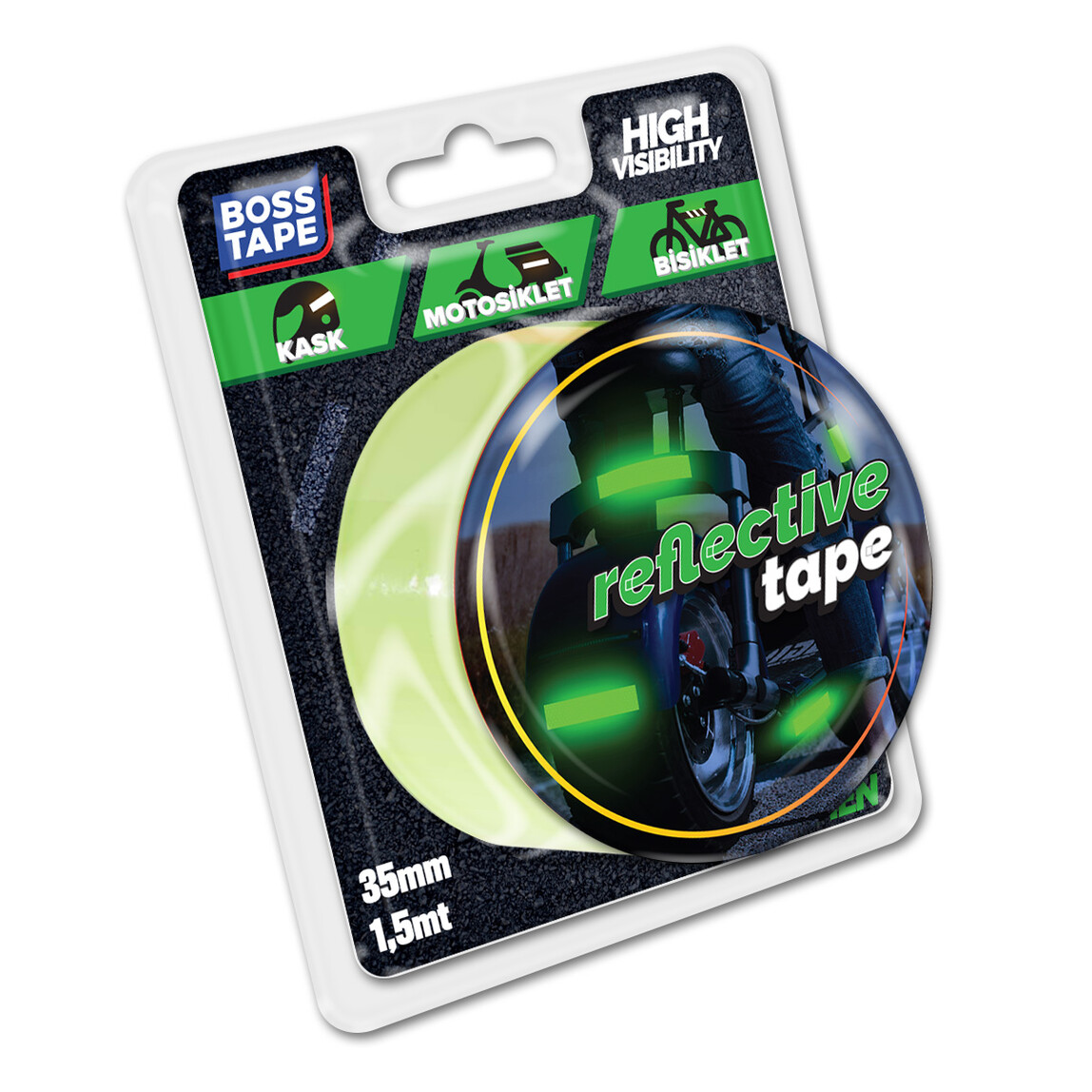    Boss Tape 35mmx1,5m Reklektif Bant Sarı   