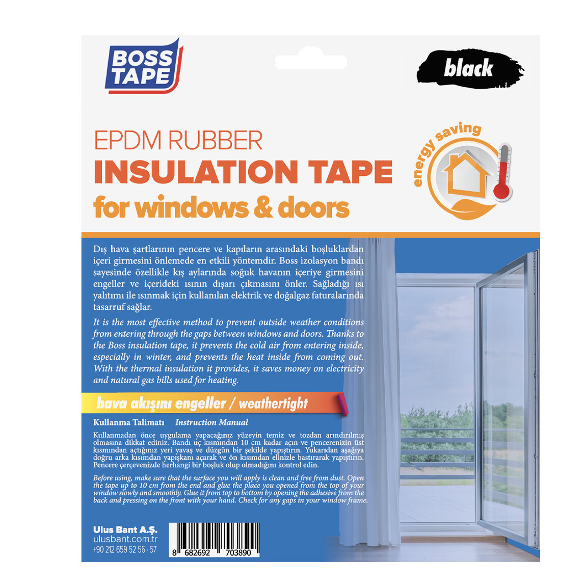   Boss Tape Epdm Kapı Pencere İzolasyon Bandı Siyah 