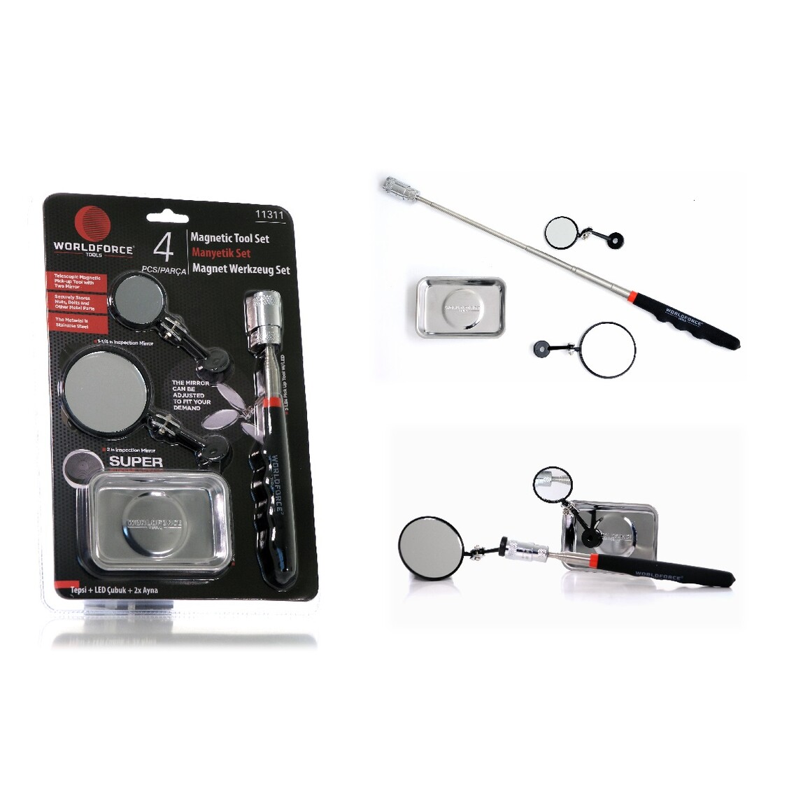    Worldforce Manyetik Set 4'lü (Tepsi + LED Çubuk + 2x Ayna) - 11311  