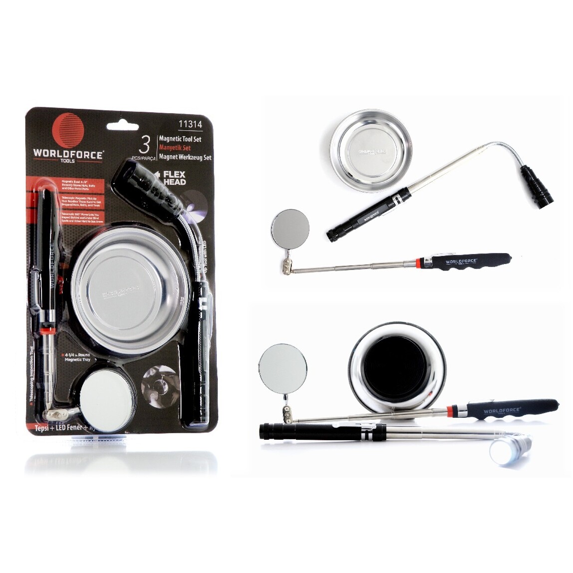    Worldforce Manyetik Set 3'lü (Tepsi + LED Fener + Ayna) - 11314  