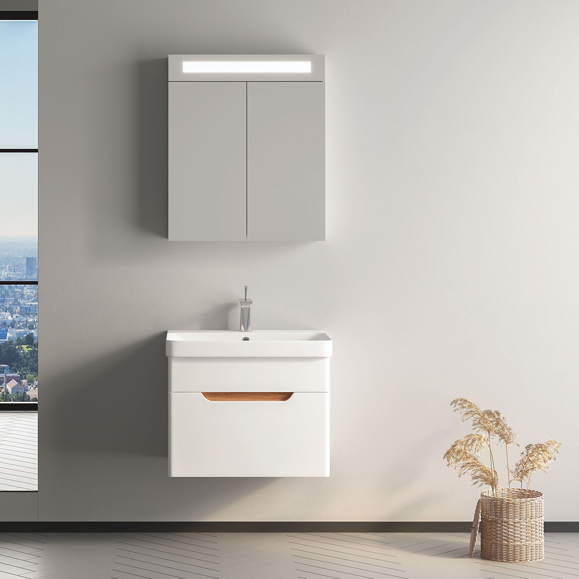    Gold Banyo Asle Aynasız 60 cm Takım Banyo Dolabı Beyaz 