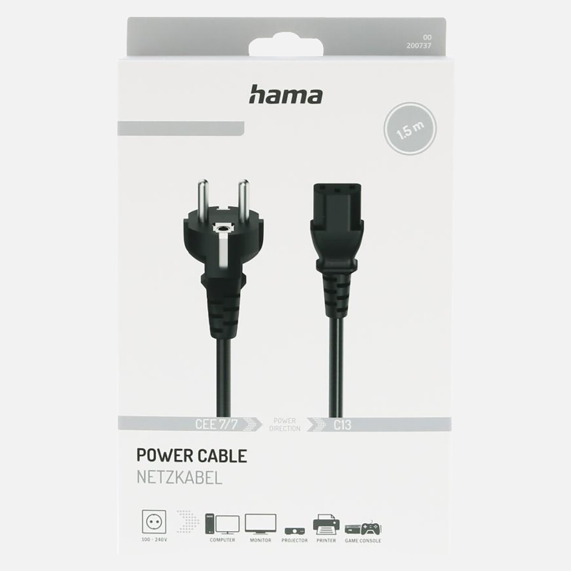    Hama Universal Güç Kablosu Siyah 1,5m  