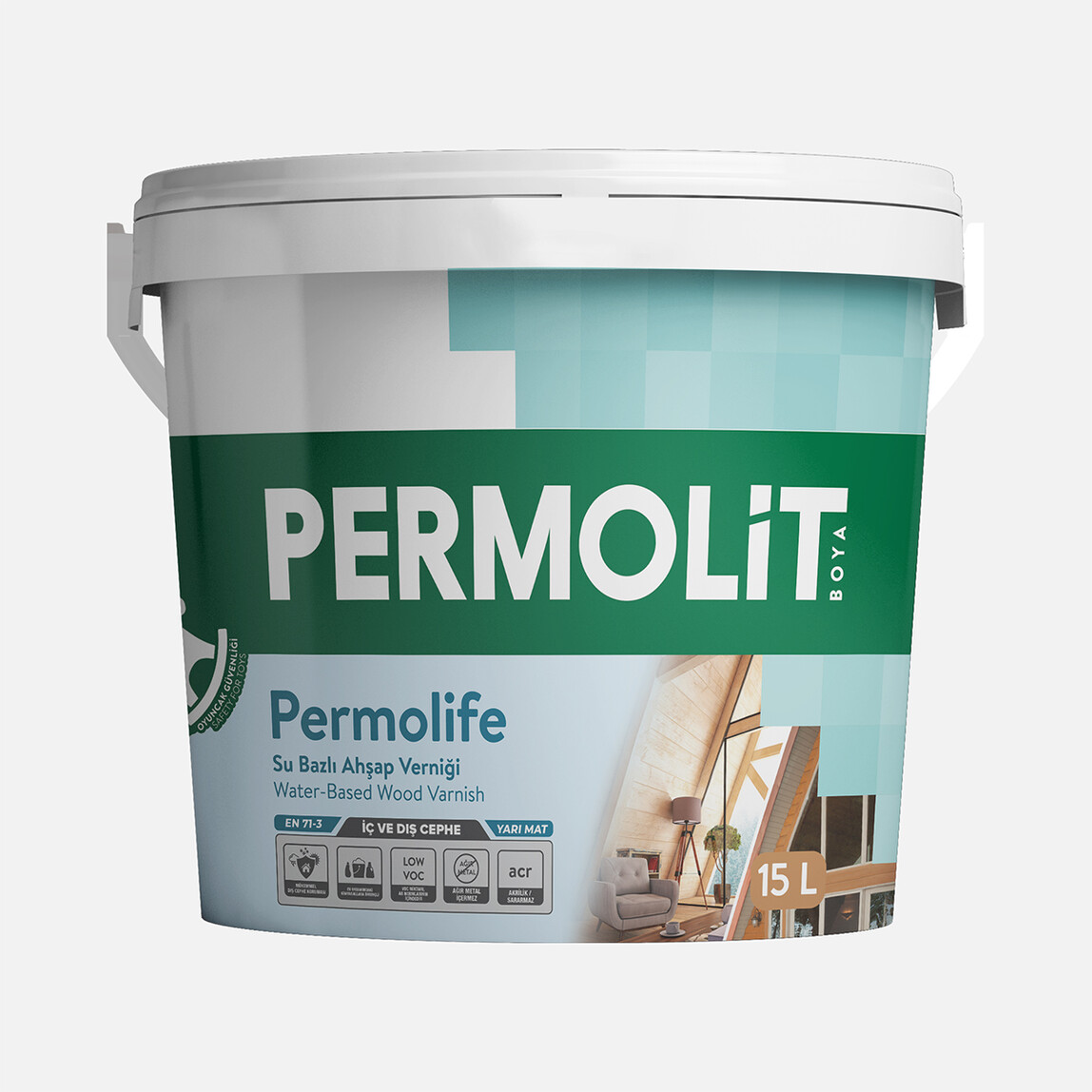    Permolit 15 L Permolife Su Bazlı Ahşap Verniği Naturel  