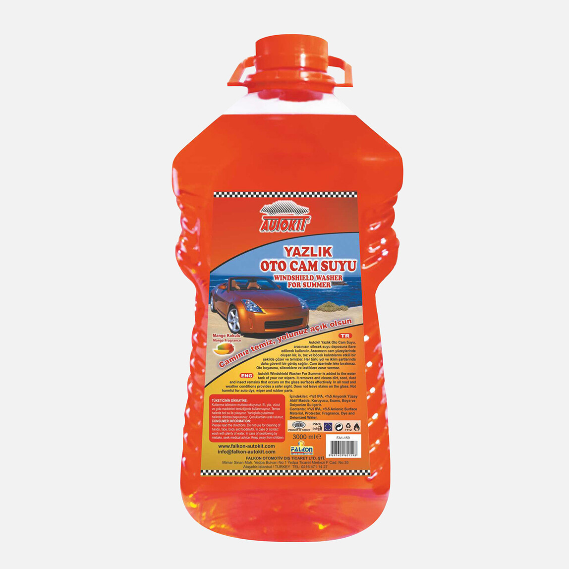    Autokit Yazlık Cam Suyu 3 Mango 3 lt 