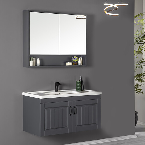 Malin Aynalı 105 cm Takım Banyo Dolabı Antrasit