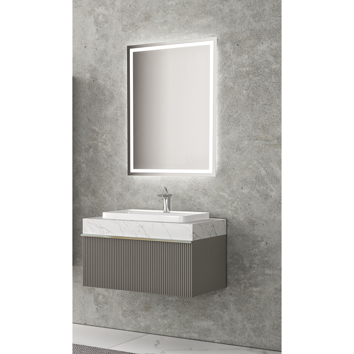    Gold Banyo Agata Aynalı 80 cm Takım Banyo Dolabı Antrasit 
