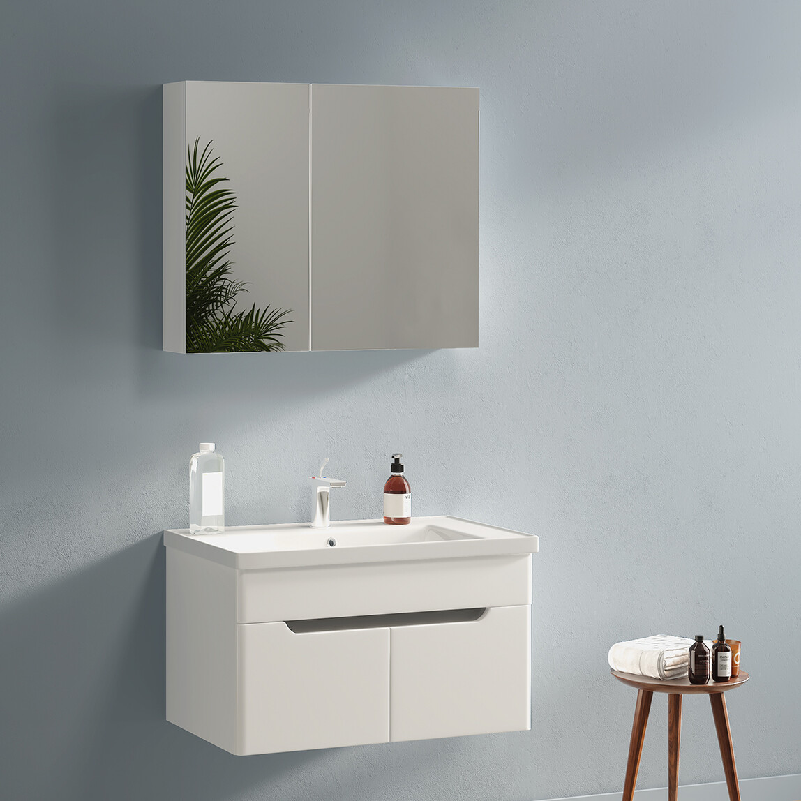   Gold Banyo Victoria Aynalı 80 cm Takım Banyo Dolabı Beyaz 