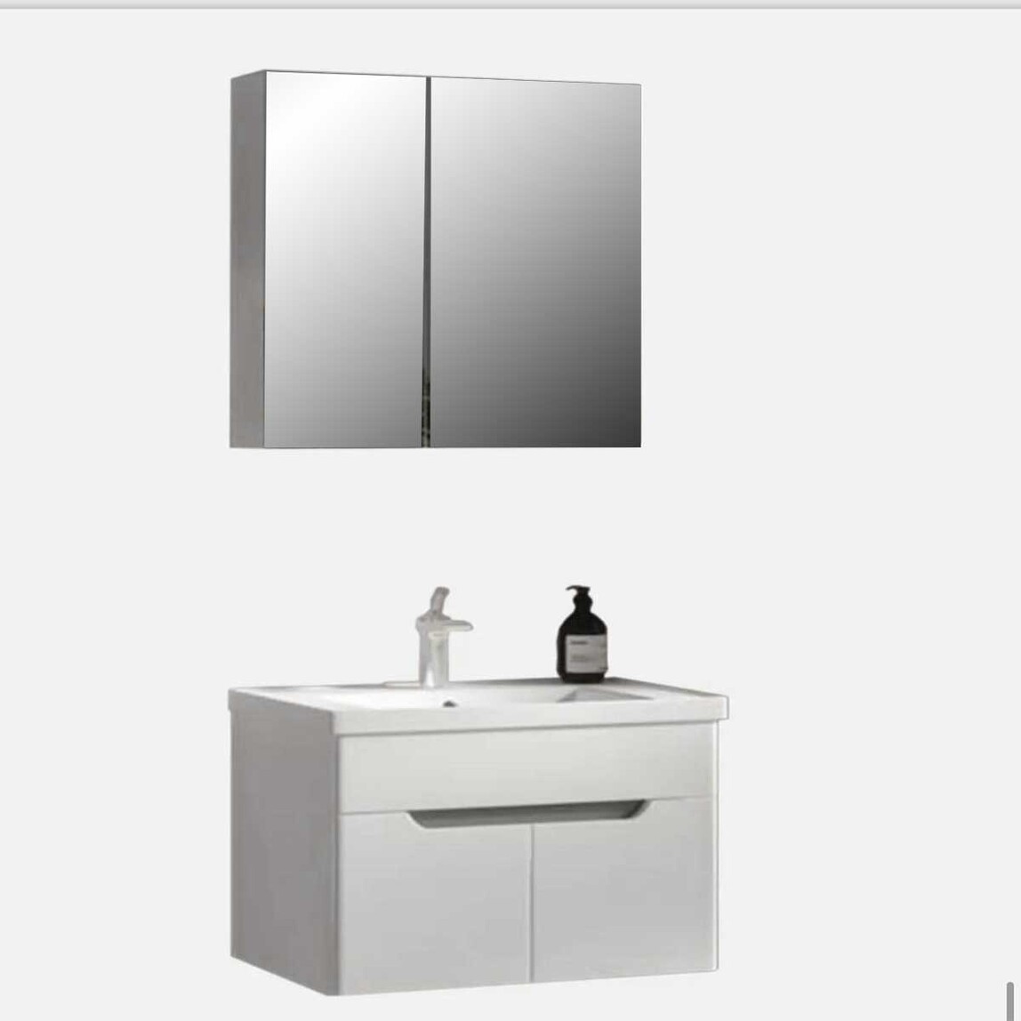    Gold Banyo Victoria Aynalı 65 cm Takım Banyo Dolabı Beyaz 