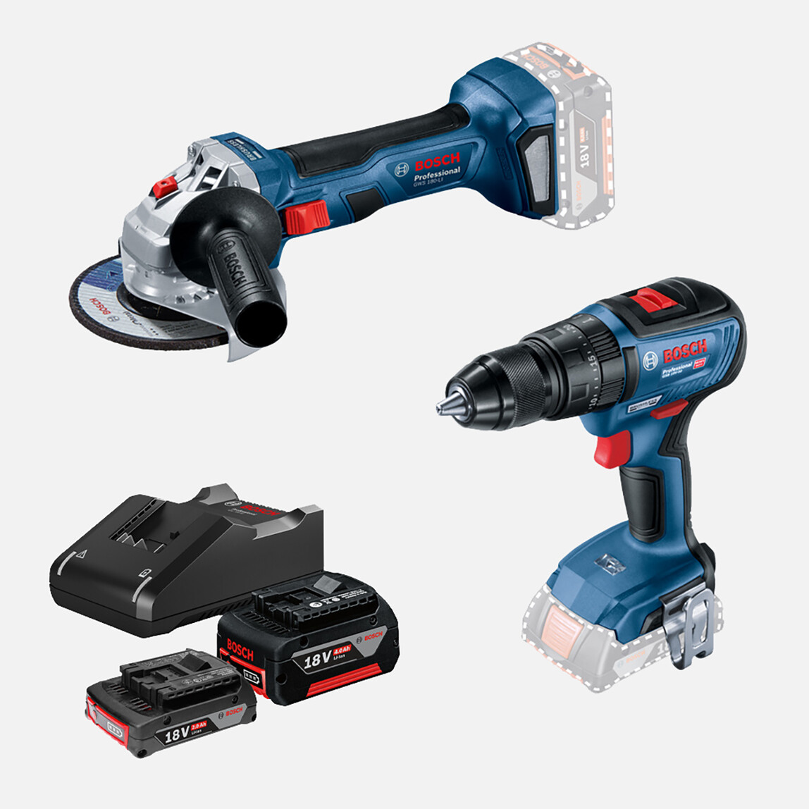    Bosch GWS 180-LI GSB 18V-50 (1 x 2.0 Ah; 1 x 4.0 Ah, GAL 18V-40) Set 