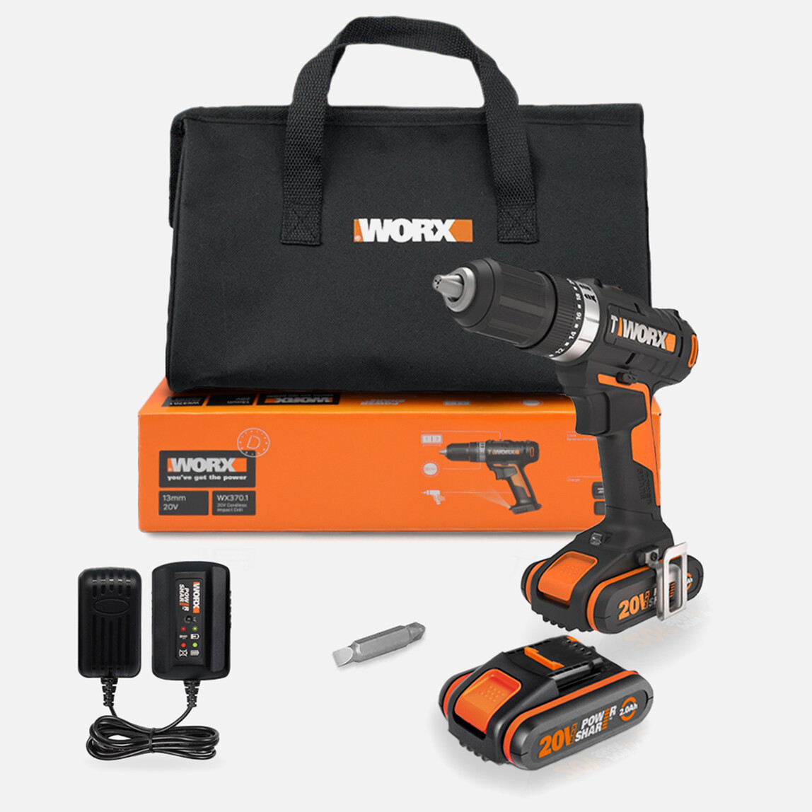    Worx WX370.1 20 V 2 Ah Çift Akülü Li-ion Darbeli Akülü Matkap   