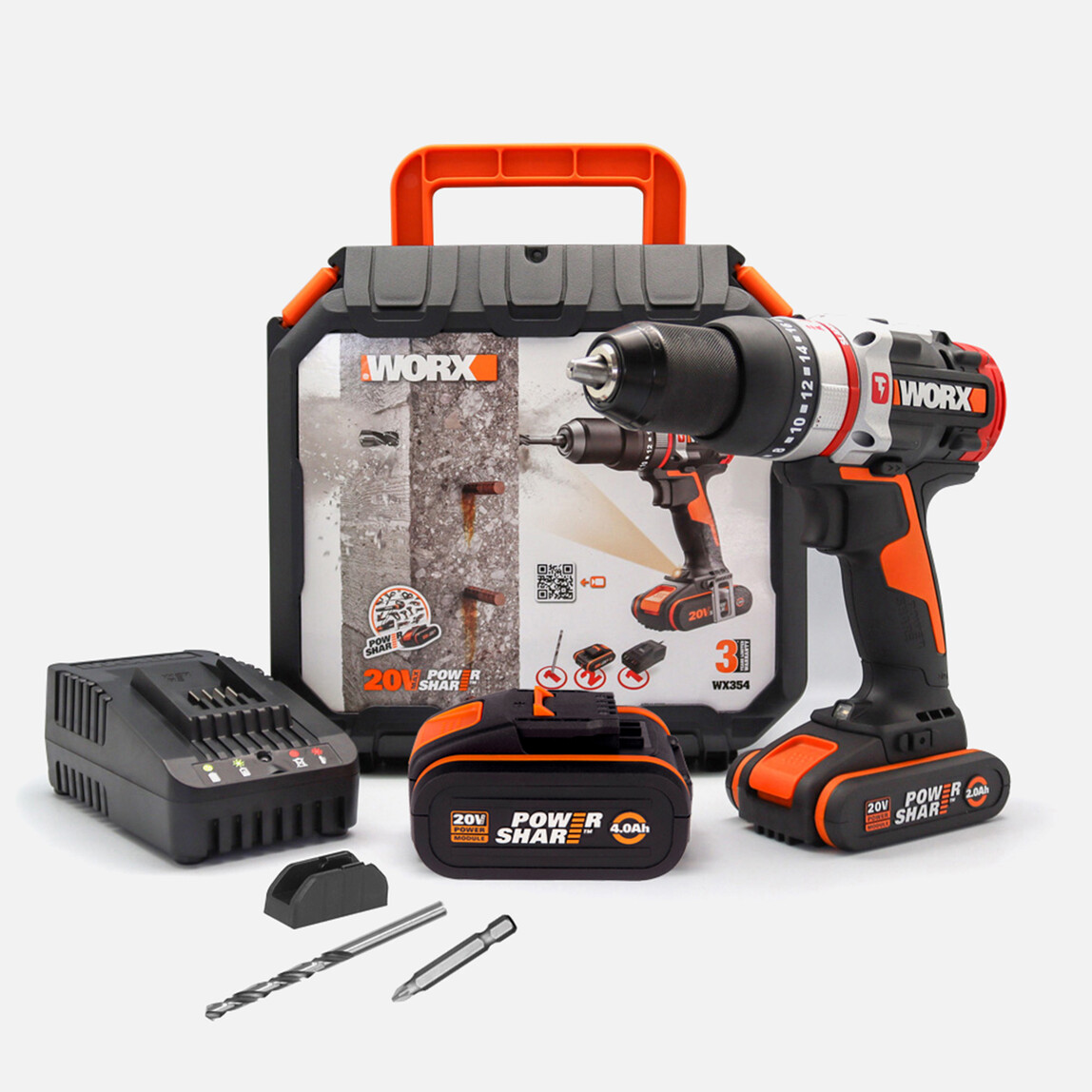    Worx WX354.1 20 V 2 Ah - 4 Ah Çift Akülü Li-ion Darbeli Akülü Matkap   