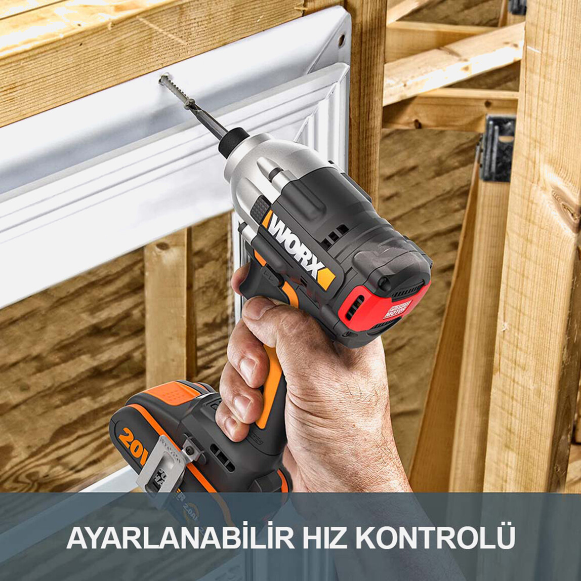    Worx WX261 20 V 2 Ah Çift Akülü Li-ion Darbeli Akülü Tornavida   
