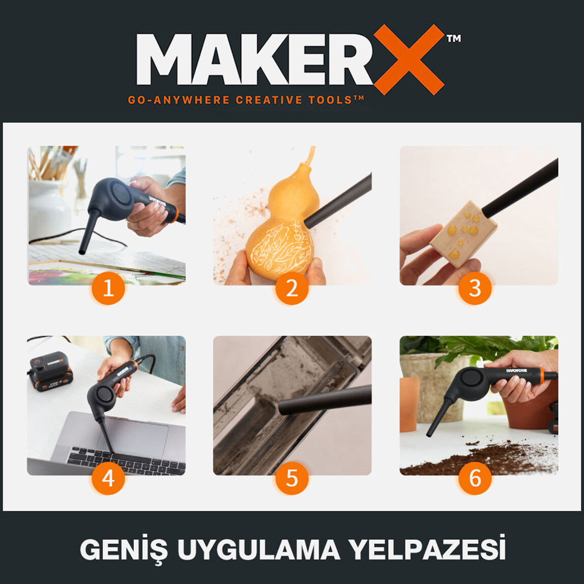    WORX WX747.9 MAKERX 20Volt Kömürsüz Profesyonel Mini Üfleyici (Akü Dahil Değildir)  