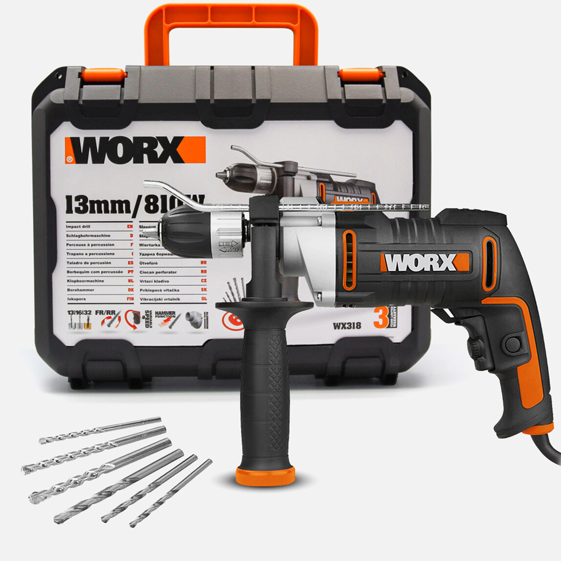    WORX WX318 810W Darbeli Matkap + 6 Adet Uç  