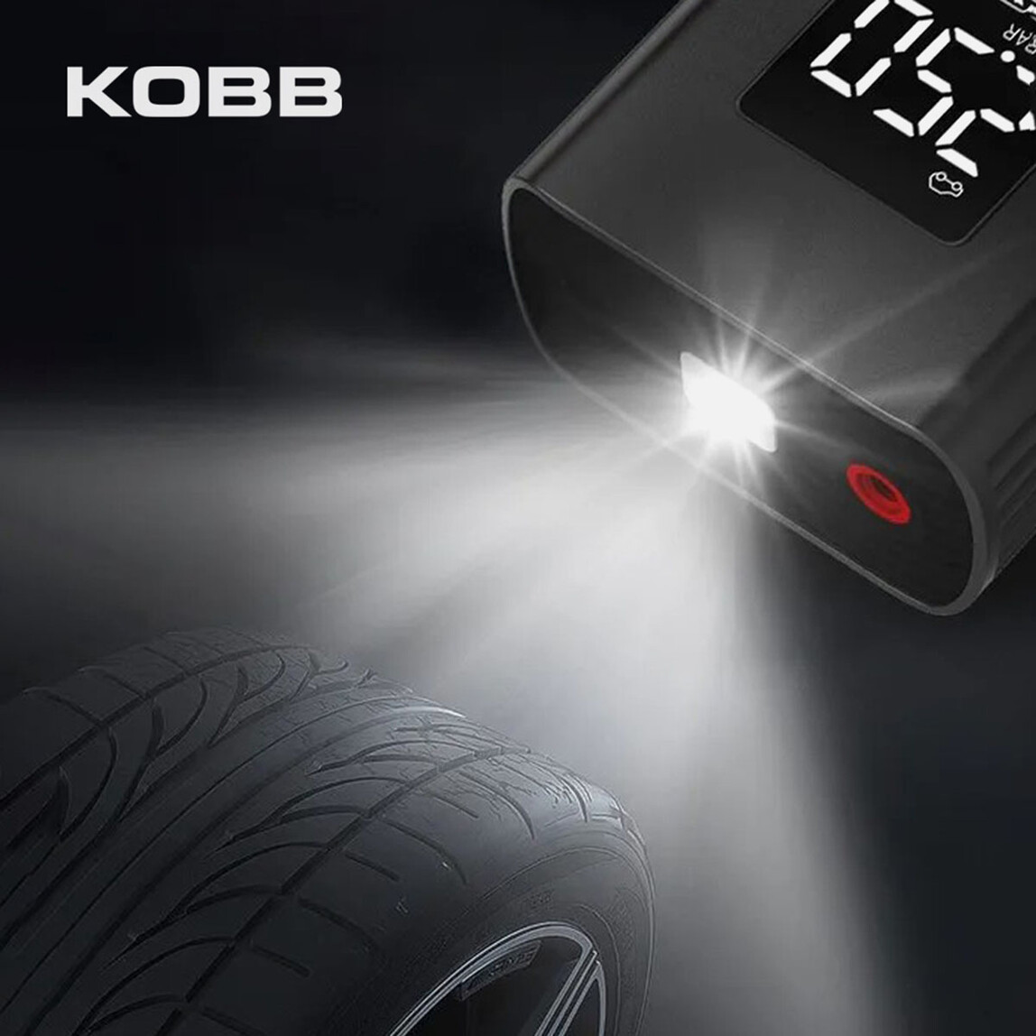    KOBB KB425 12V / Şarjlı Li-ion 150 PSI Dijital Göstergeli Akıllı Lastik Şişirme Pompası+ Powerbank + SOS + Led Lamba  