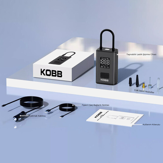 KOBB KB425 12V / Şarjlı Li-ion 150 PSI Dijital Göstergeli Akıllı Lastik Şişirme Pompası+ Powerbank + SOS + Led Lamba
