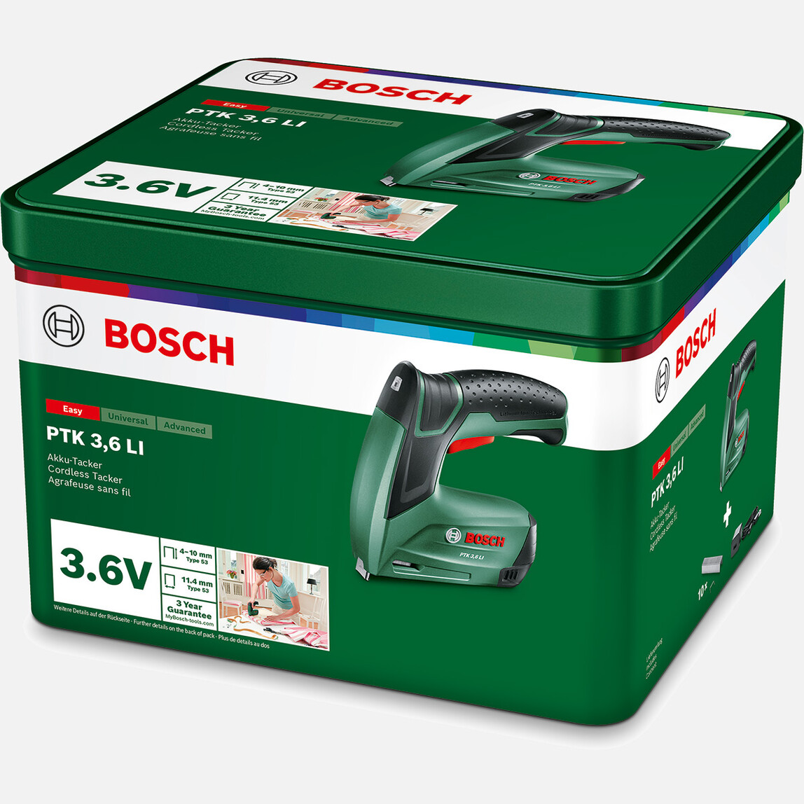    Bosch PTK 3,6 LI Akülü Zımba Tabancası (1.5 Ah, Entegre Akü, USB Charge)  