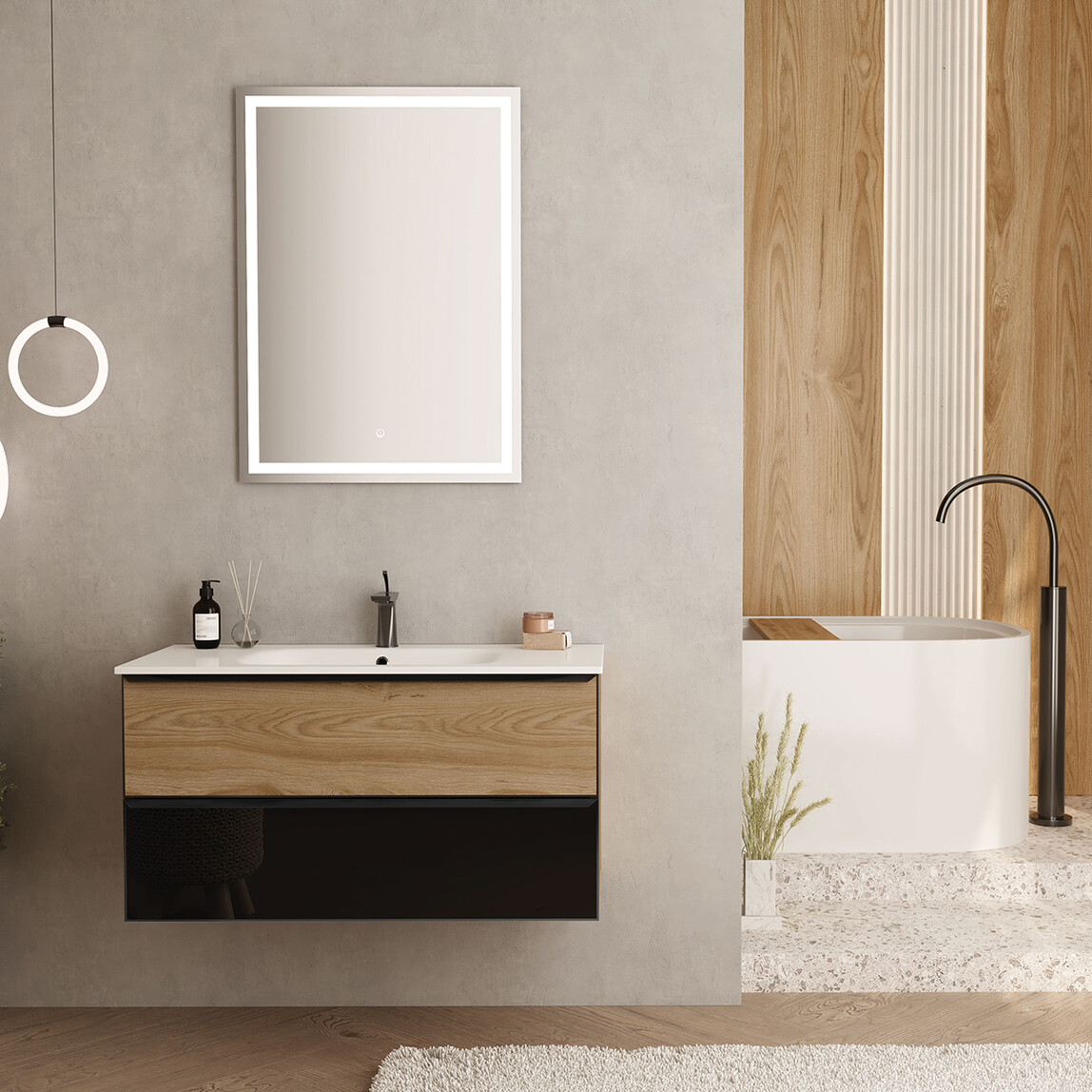   Gold Banyo Jesse Aynalı 100 cm Takım Banyo Dolabı Siyah 
