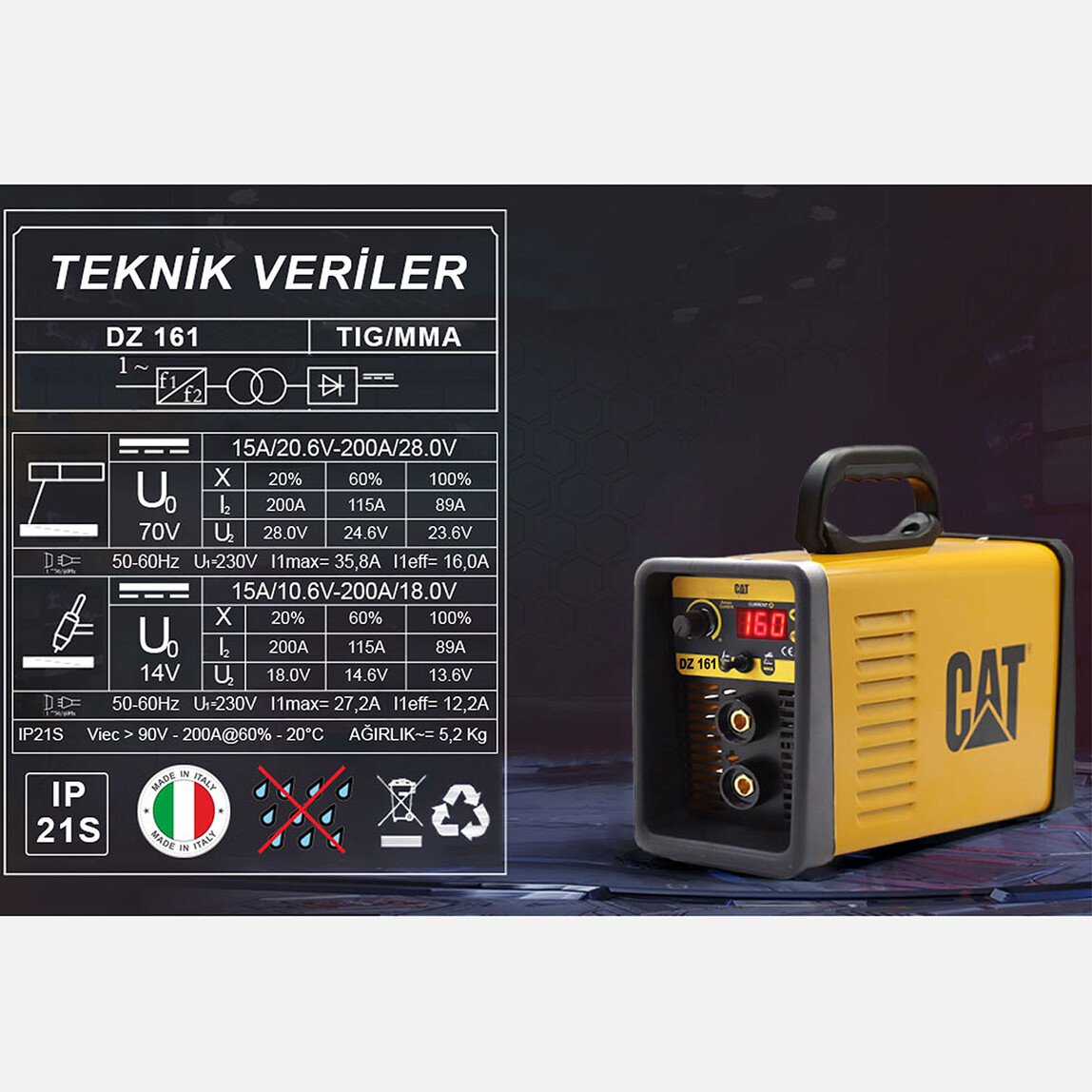 Cat DZ161 160 Amper TIG LIFT MMA Çanta Tipi Profesyonel Dijital İnverter Kaynak Makinesi_9